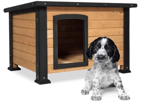 Wooden Weather-Resistant Log Cabin Dog House Pet Shelter, Brown, w/Opening Roof, for Small Dogs, Outdoor or Indoor Kennel - Lot 302