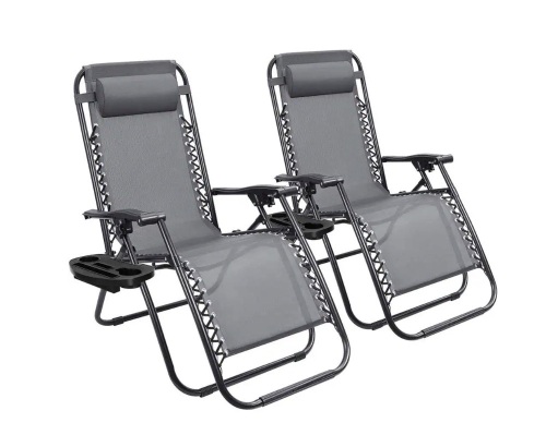 2-Piece Light Gray Zero Gravity Black Metal Lawn Chair Set - Lot 104