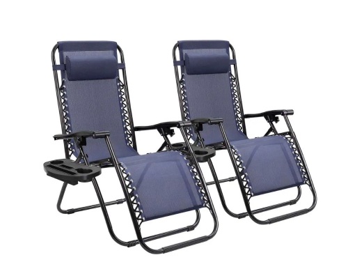 2-Piece Dark Blue Zero Gravity Black Metal Lawn Chair Set - Lot 150