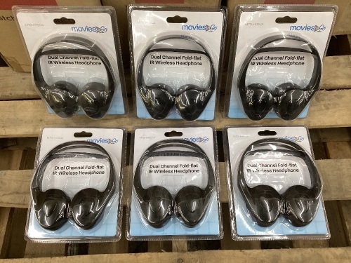 Lot of (6) Dual Channel Fold-Flat IR Wireless Headphones - Lot 371