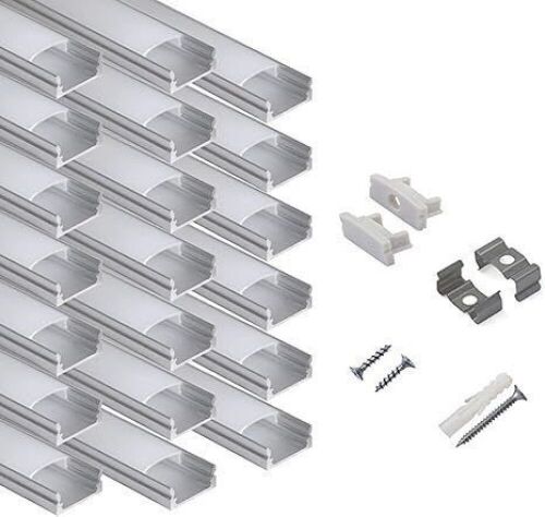 20-Pack 6.6ft U Shape LED Aluminum Channel System with Milky Cover, End Caps and Mounting Clips - Lot 343