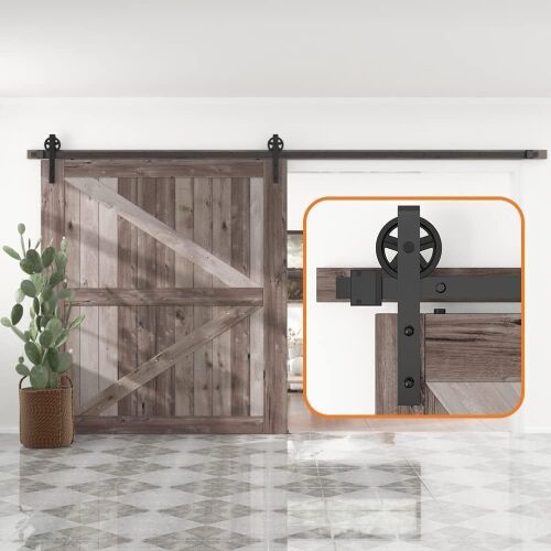 SKYSEN 13FT Single Sliding Barn Door Hardware Kit, Big Wheel  - Lot 383