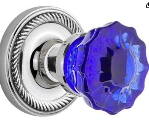 Nostalgic Warehouse 724972 Privacy Crystal Cobalt Glass Door Knob in Bright Chrome, 2.75 - Lot 105