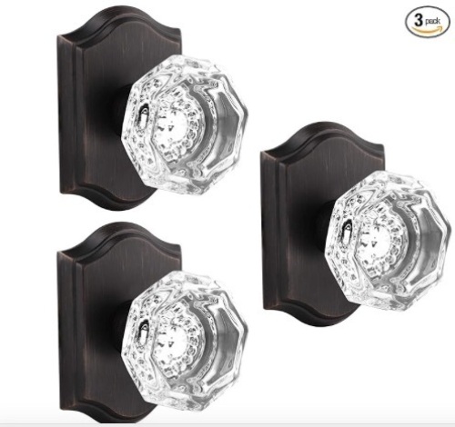 Gobrico Single Side Dummy Clear Crystal Door Knobs,No Lock Interior Half Dummy Handles,Inactive One-Side Dummy Levers in Oil Rubbed Bronze,3 Pack - Lot 122