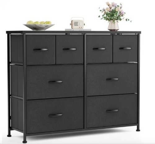 Flamaker Dresser for Bedroom, 8 Drawer Dresser, Wide Chest of Drawers, Fabric Dresser, Storage Drawers, Black Dresser Storage Organizer for Closet, Hallway - Lot 152
