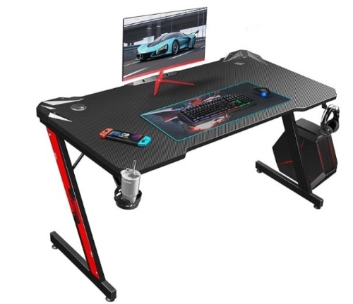 Homall Gaming Desk, Computer Desk with Carbon Fiber Surface, Gaming Table Z Shaped PC Gaming Workstation Home Office Desks with Cup Holder and Headphone Hook (44 inch, Black) - Lot 158