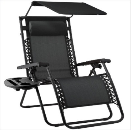 Folding Zero Gravity Recliner Patio Lounge Chair w/ Canopy, Side Tray - Lot 213