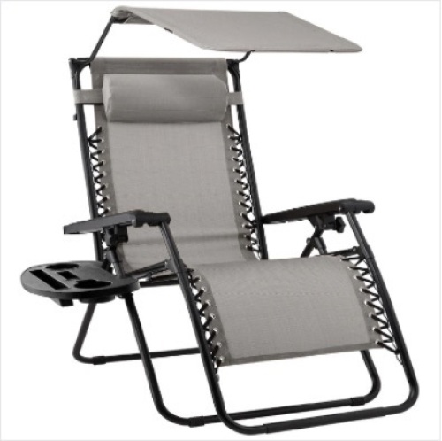 Folding Zero Gravity Recliner Patio Lounge Chair w/ Canopy, Side Tray - Lot 217