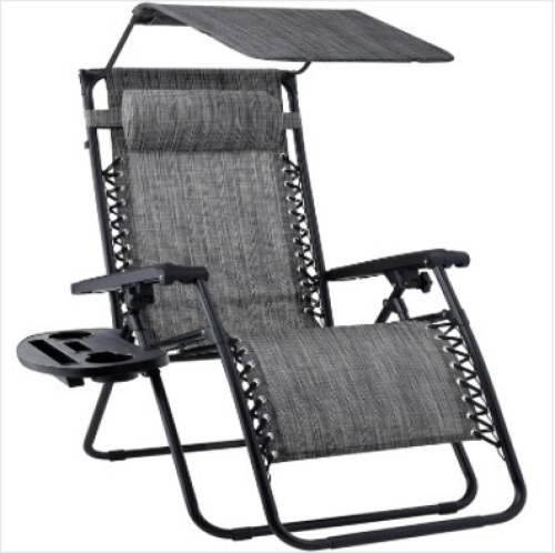 Folding Zero Gravity Recliner Patio Lounge Chair w/ Canopy, Side Tray - Lot 218