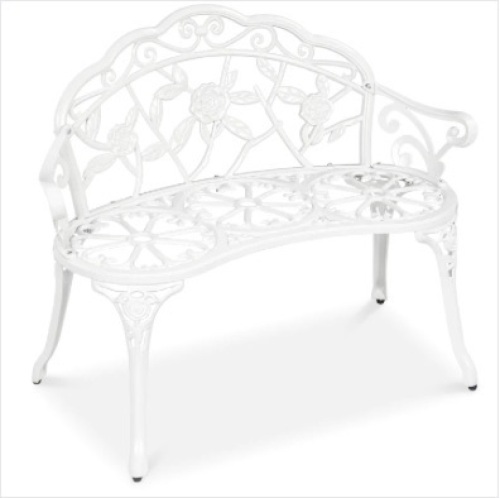 Steel Garden Bench Outdoor Patio Furniture w/ Floral Rose Accent - 39in - Lot 219
