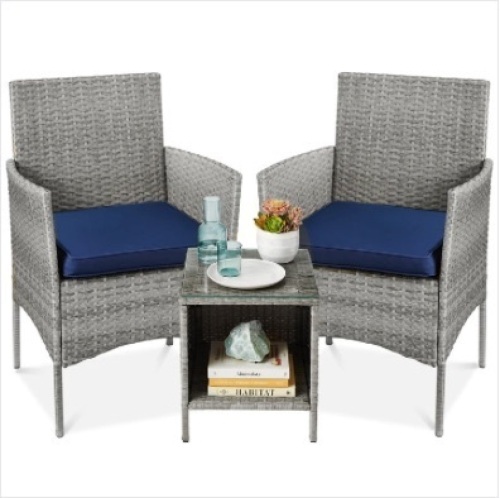 3-Piece Outdoor Patio Wicker Bistro Set w/ Side Storage Table - Lot 220