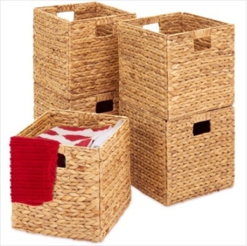 Set of 5 Collapsible Hyacinth Storage Baskets w/ Inserts - 12x12in - Lot 223