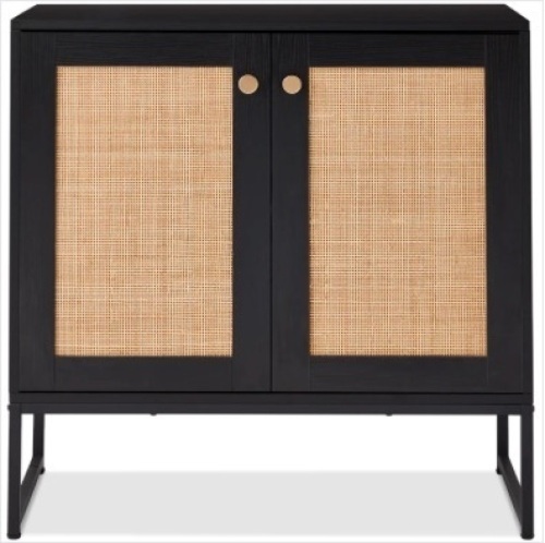 2-Door Rattan Storage Cabinet Accent Furniture for Living Room w/ Foot Pads - Lot 233