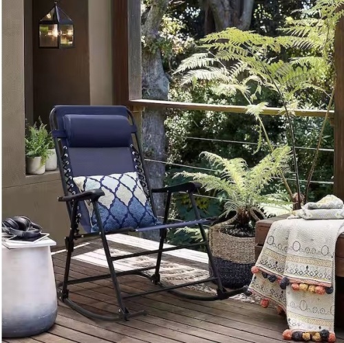 Black Metal Patio Outdoor Rocking Chair Zero Gravity Wide Recliner Chair - Lot 238