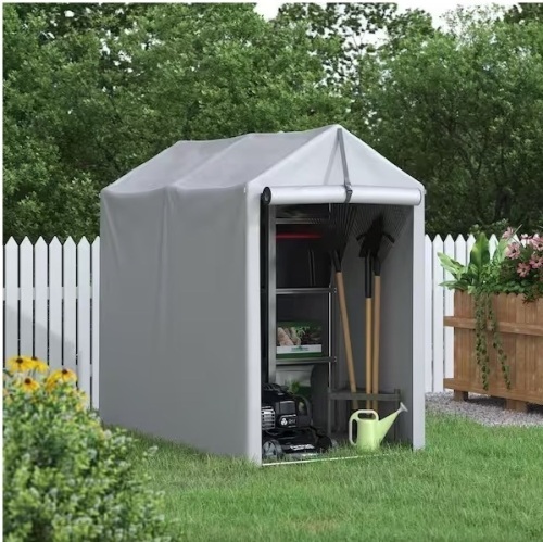 3 ft. W x 6 ft. D x 5 ft. H Peak-Style Silver Portable Garage Shelter for Bike and Patio Storage w/ Roll-up Zipper Door - Lot 240