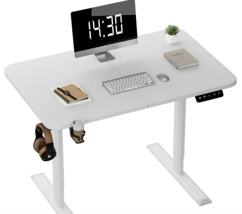 Homall Electric Height Adjustable Standing Desk, Large 43 inch Sit Stand up Desk, Home Office Computer Desk Memory Preset with T-Shaped Metal Bracket, White - Lot 171