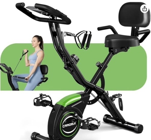 Caromix Folding Exercise Bike, 4 in 1 Stationary Bike 16-Level Magnetic Resistance Cycling Bicycle Upright Indoor Cycling Bike for Home Workout 330LB Capacity - Lot 257
