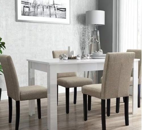 Beige Dining Chairs Fabric Upholstered Parson Kitchen Side Padded Chair (Set of 4) - Lot 258