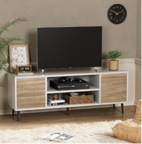 YESHOMY Modern Retro TV Stand for Television up to 65", Entertainment Center with Two Storage Cabinet and Shelf, Media Console for Living Room, Bedroom, Enterway, Office, 58 Inch - Lot 178