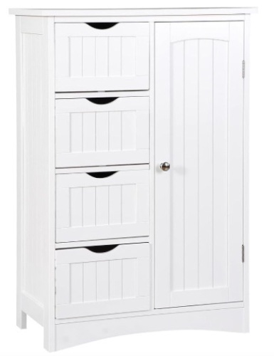 Freestanding Bathroom Floor Storage Cabinet with 4 Drawers and Adjustable Shelves White - Lot 184
