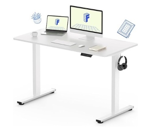 White Standing Desk 48 x 24 Inches Height Adjustable Desk, Whole-Piece Desktop Electric Sit Stand Up Desk Home Office Desk (White Desktop + White Frame) - Lot 325