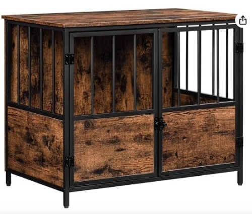 Dog Crate Furniture, 31.5 Inch Dog Kennel with Double-Door, Wooden Heavy Duty Dog Cage for Small Medium Dogs, Indoor Dog House End Table, Chew-Resistant, Rustic Brown  - Lot 328
