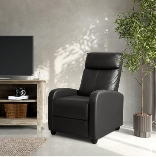 Recliner Chair, Recliner Sofa PU Leather for Adults, Recliners Home Theater Seating with Lumbar Support, Reclining Sofa Chair for Living Room (Black, Leather) - Lot 323