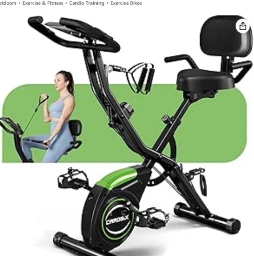 Caromix Folding Exercise Bike, 4 in 1 Stationary Bike 16-Level Magnetic Resistance Cycling Bicycle Upright Indoor Cycling Bike for Home Workout 330LB Capacity - Lot 265