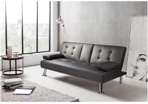 Black futon with cup holders - Lot 272
