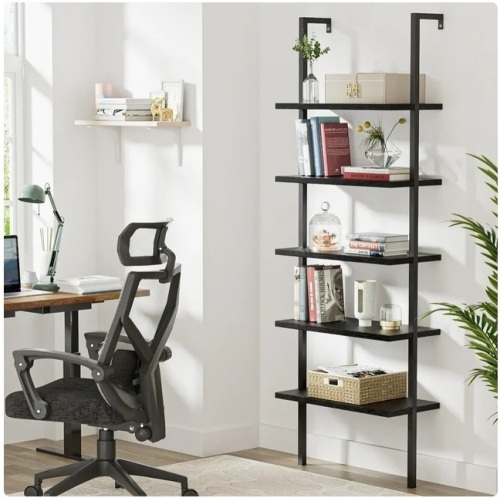 Industrial Ladder Shelf, 5-Tier Wood Wall-Mounted Bookcase  - Lot 275