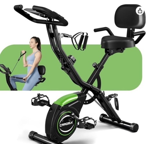 Caromix Folding Exercise Bike, 4 in 1 Stationary Bike 16-Level Magnetic Resistance Cycling Bicycle Upright Indoor Cycling Bike for Home Workout 330LB Capacity - Lot 277