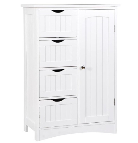 Freestanding Bathroom Floor Storage Cabinet with 4 Drawers and Adjustable Shelves, Living Room Entryway Home Furniture Storage Organizer Unit, White¡­ - Lot 278
