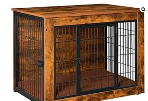 Dog Crate Furniture with Thick Cushion, Side End Table Wooden Dog Cage with Double Doors, Chew-Resistant Dog Kennel Dog House Indoor for Small to Large Dog - Lot 280