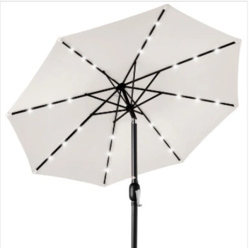 Solar LED Lighted Patio Umbrella w/ Tilt Adjustment, UV-Resistance - 10ft - Lot 345