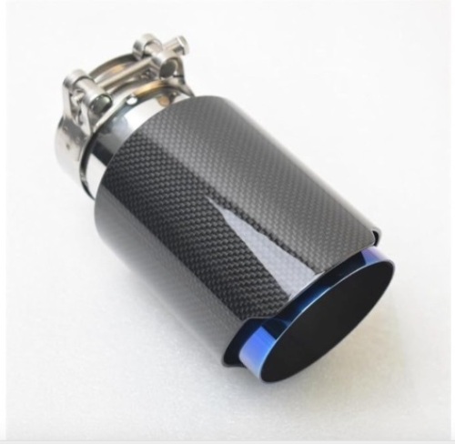 car exhaust nozzle tail throat carbon fiber bright black shell liner blue 2.5 inch air inlet 3.5 inch exhaust port, total length 9 inches, inclined plane lot of 2 - Lot 370