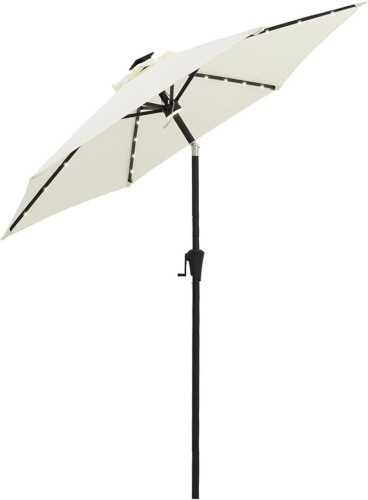 FLAME&SHADE 7.5 ft Solar Powered Outdoor Market Patio Table Umbrella with LED Lights and Tilt  - Lot 349