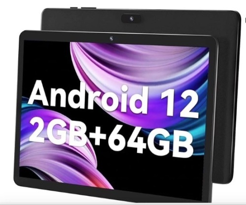 SGIN 10 Inches Tablet Computer, 2GB RAM 64GB ROM, Android 12 IPS Display, Quad-Core Processor 1.6GHz, 5000mWh Battery, TF Card 32GB Expansion, GPS, Bluetooth, Black, WiFi - Lot 385