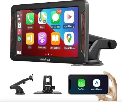 Portable 7" Wireless Apple CarPlay Screen for Cars,Android Auto,Car Radio Stereo with Bluetooth Audio/GPS Navigation/Mirror Link/AUX Out/USB/FM,Car Audio Receivers - Lot 386
