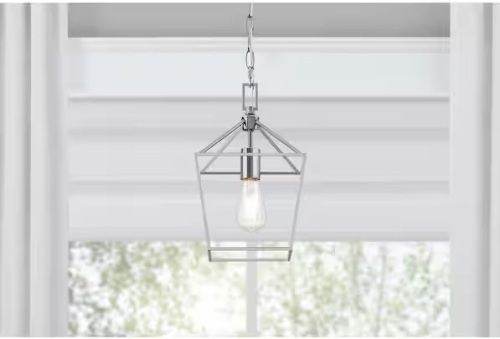 Weyburn 1-Light Chrome Farmhouse Mini Pendant Light Fixture with Caged Metal Shade - Lot 389