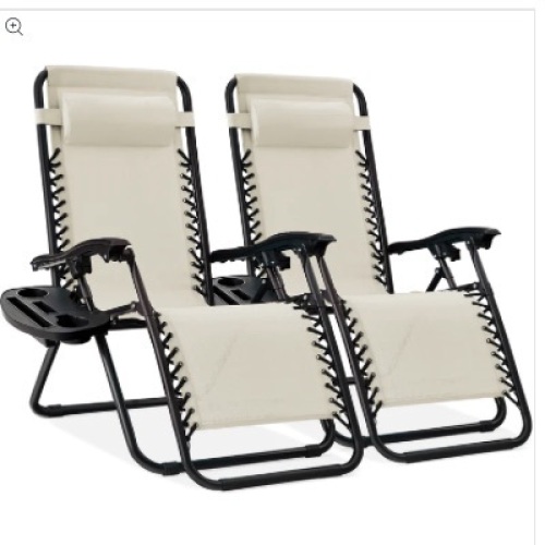 Set of 2 Adjustable Zero Gravity Patio Chair Recliners w/ Cup Holders - Lot 334
