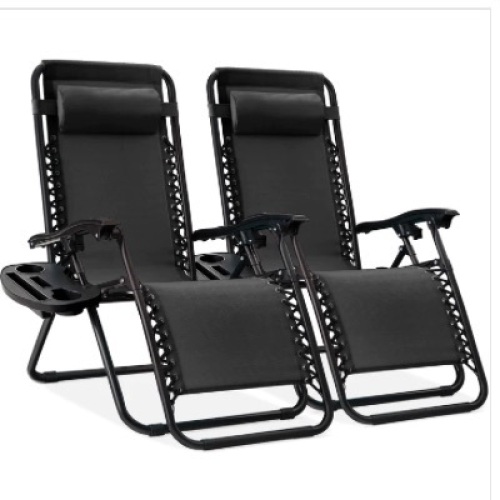 Set of 2 Adjustable Zero Gravity Patio Chair Recliners w/ Cup Holders - Lot 339