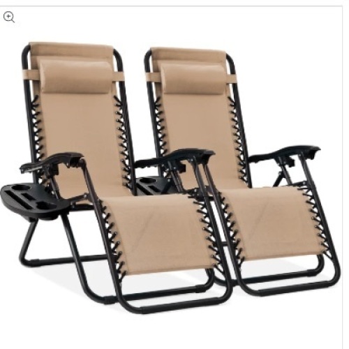 Set of 2 Adjustable Zero Gravity Patio Chair Recliners w/ Cup Holders - Lot 344