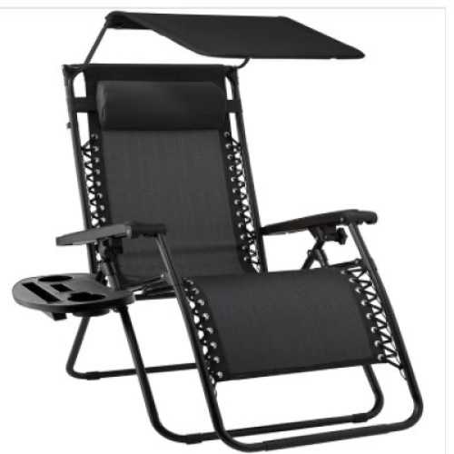 Folding Zero Gravity Recliner Patio Lounge Chair w/ Canopy, Side Tray - Lot 343