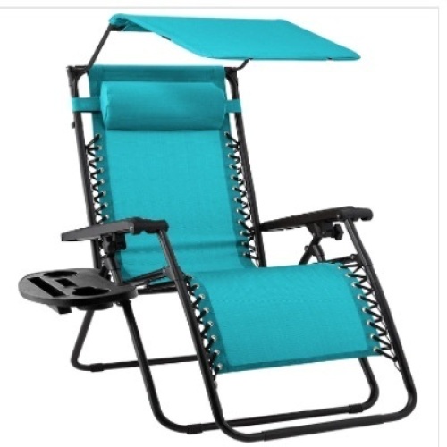 Folding Zero Gravity Recliner Patio Lounge Chair w/ Canopy, Side Tray - Lot 346