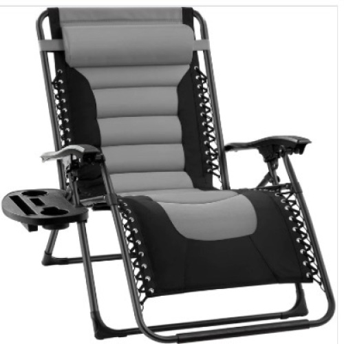 Oversized Padded Zero Gravity Chair, Folding Recliner w/ Headrest, Side Tray - Lot 347