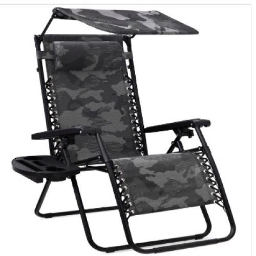 Folding Zero Gravity Recliner Patio Lounge Chair w/ Canopy, Side Tray - Lot 356
