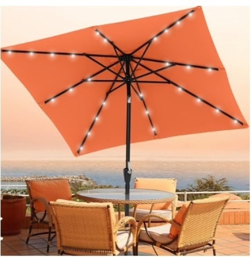 ABCCANOPY Square Solar Led Patio Umbrellas 7.5FT x 7.5FT (Orange) - Lot 332