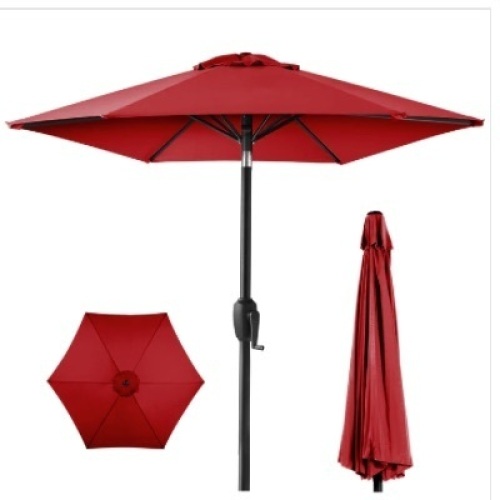 Outdoor Market Patio Umbrella w/ Push Button Tilt, Crank Lift - 7.5ft - Lot 358