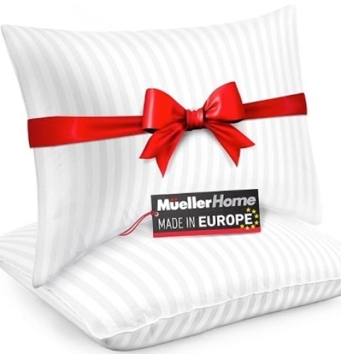 Mueller Hotel Collection Pillows for Side Sleepers, European Made, Cooling Gel Pillows Queen Size Set of 2, Pillows for Sleeping Back Stomach Sleepers, Floor Pillows & Cushions - Lot 488