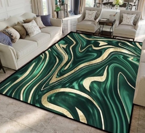 Emerald Green Black Gold Marble Rug 5'x8' - Lot 521